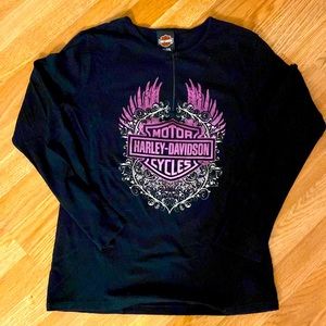 Harley Davidson Black 1/4 Zip Shirt size Large